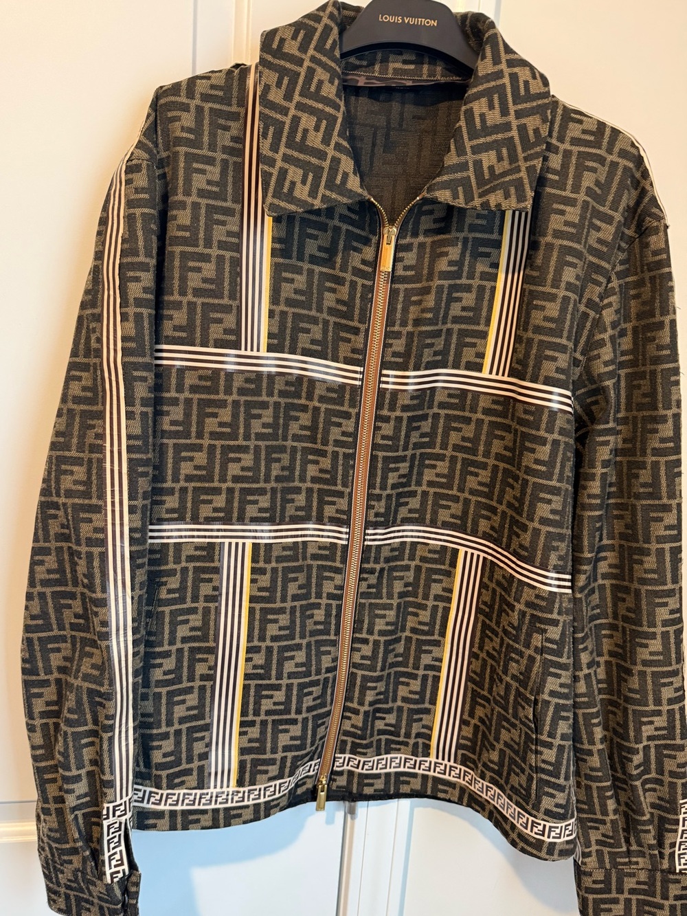 Authentic Fendi Brown and Gold FF Logo Zip Jacket